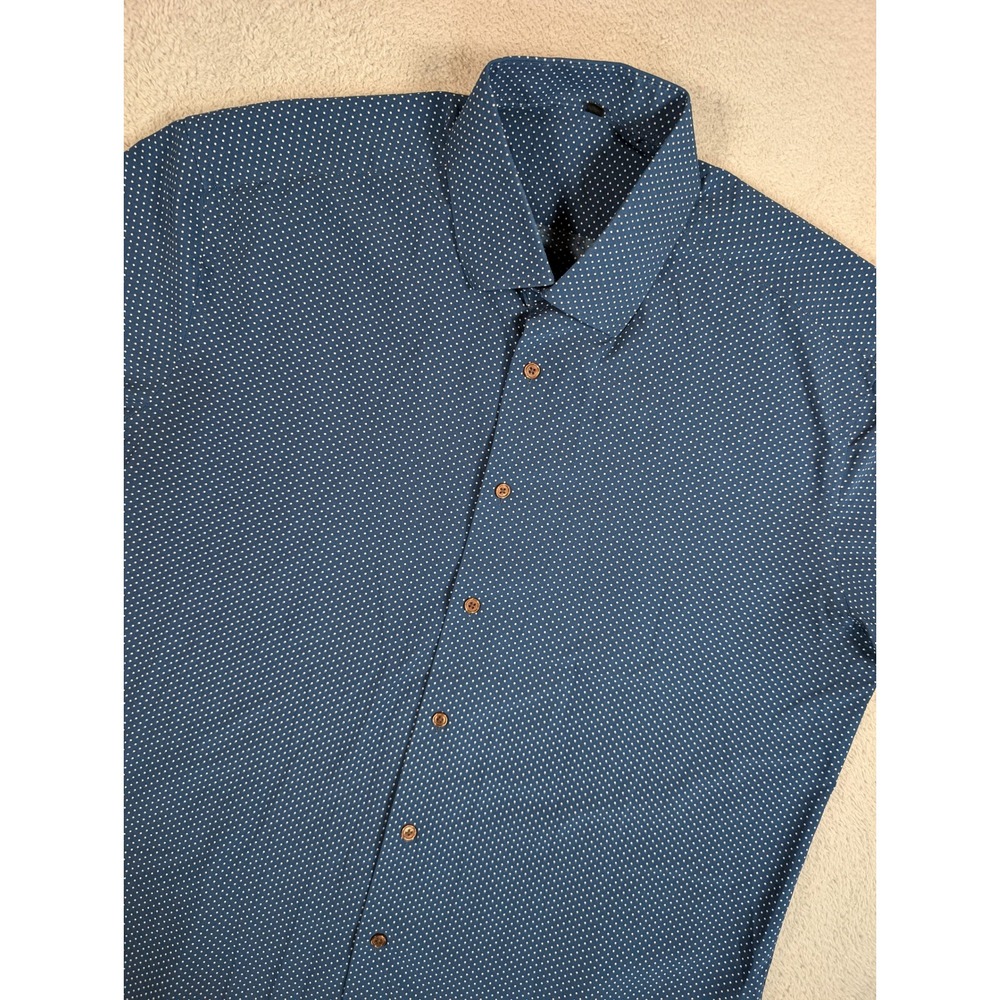 State and Liberty Classic Dress Shirt Blue Polka Dot Stretch Mens Size 46 XXL
